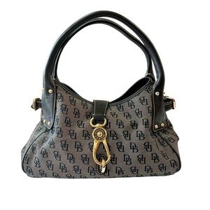 Dooney & Bourke Signature Logo Lock Monogram Shoulder Bag in Brown and Gold
